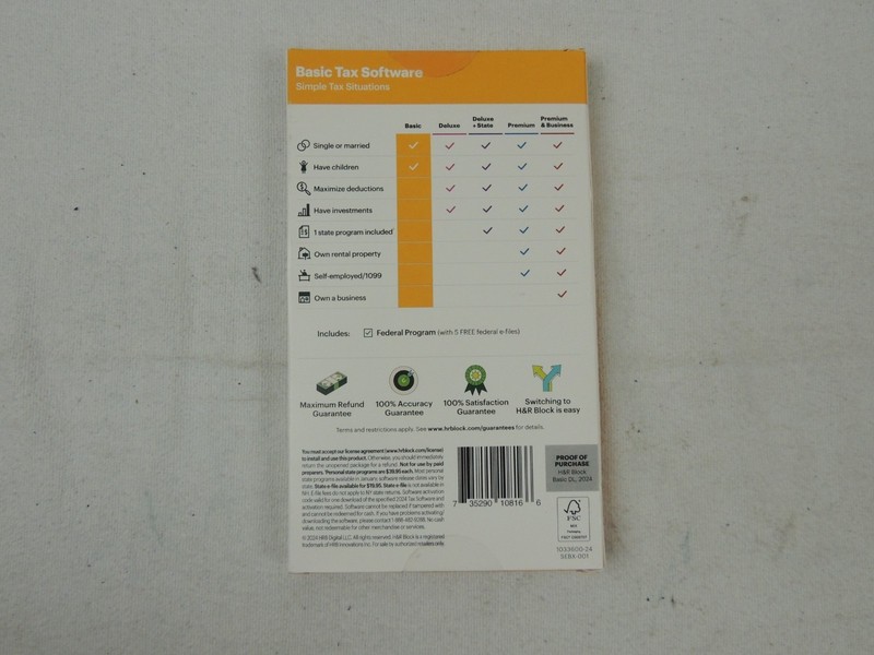 2024 H & R Block Basic Simple Tax Situations Software gallery