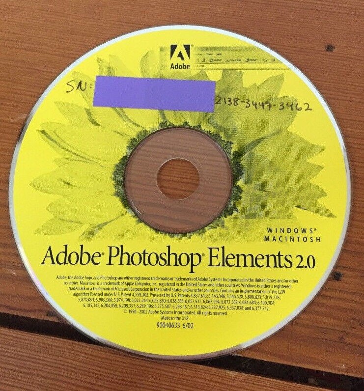 2002 Photoshop Elements 2.0 w Serial Number License Code Windows Mac CD