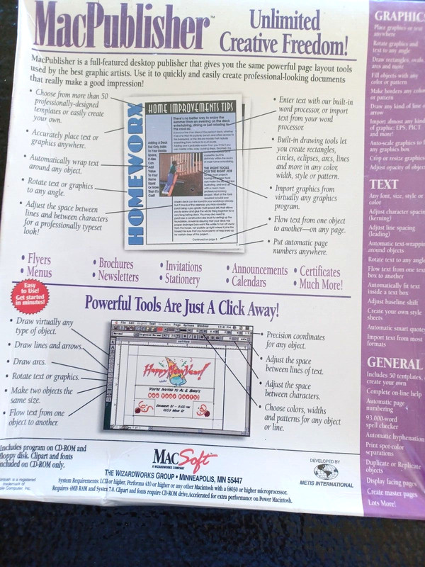 Mac Publisher, v. 1.0.4 1996 3.5 Flopy + Fonts/Boxes + Users Manual, MacSoft NEW gallery