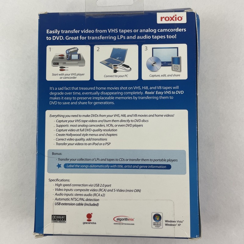 ROXIO Easy VHS to DVD for Windows Vista/XP 242500WM Sealed gallery