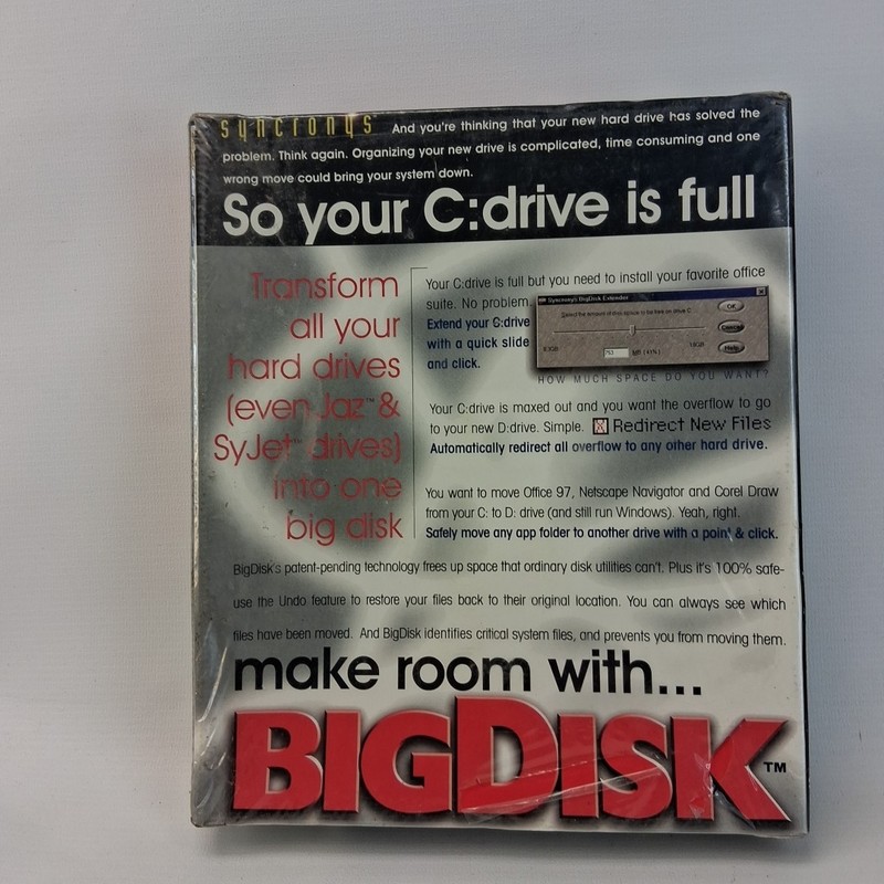 Syncronys BigDisk Software Transform Big Disk Windows 95 Sealed Brand New gallery