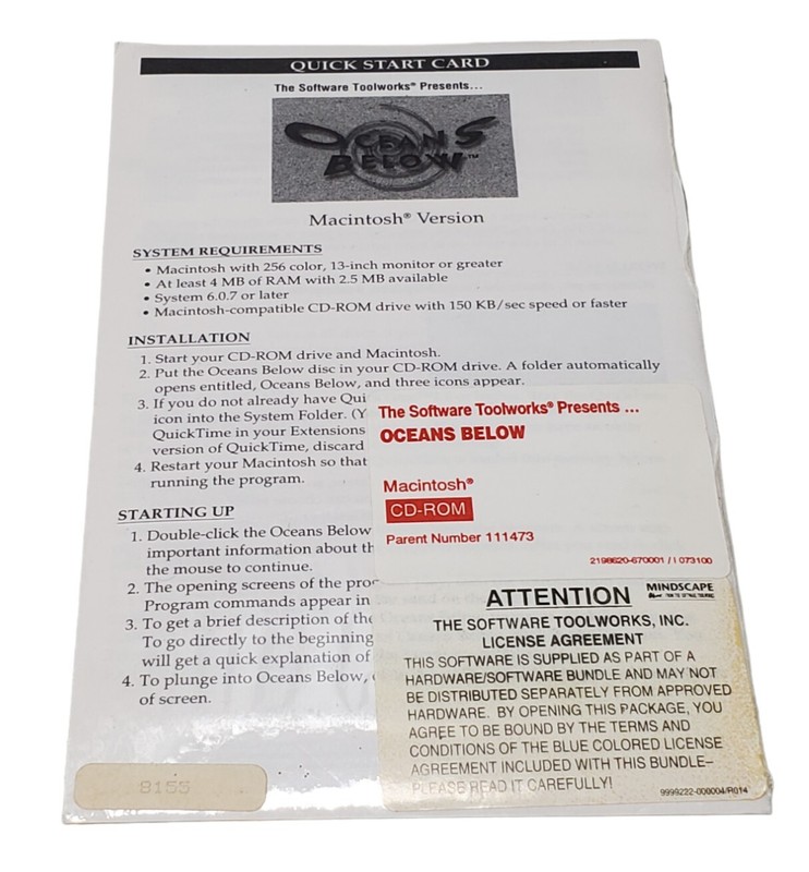 Ocean’s Below for Macintosh Computers CD-ROM Software Toolworks NEW SEALED