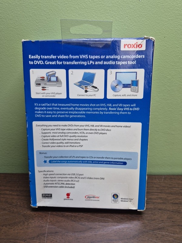 Roxio Easy VHS to DVD (Windows) Create DVD Movies VHS, Hi8 & V8 Open Box Read gallery