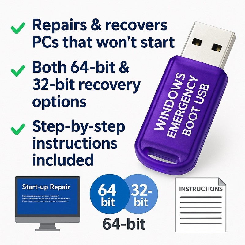 Windows Emergency Boot USB Repair Drive 32/64 Bit – Fix Startup & Boot Errors gallery