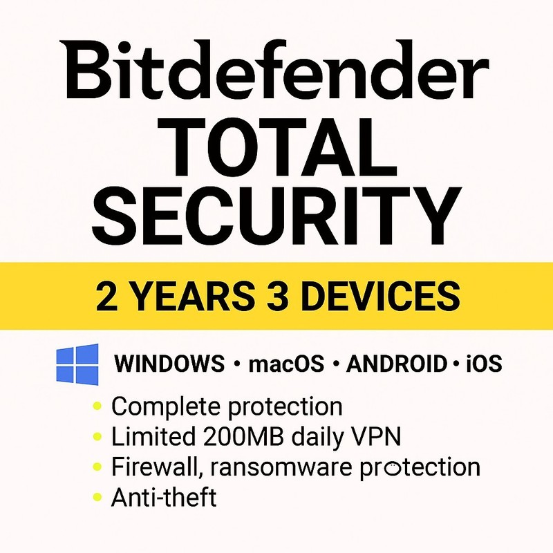 Bitdefender Total Security – 2 Years 3 Devices + Daily VPN
