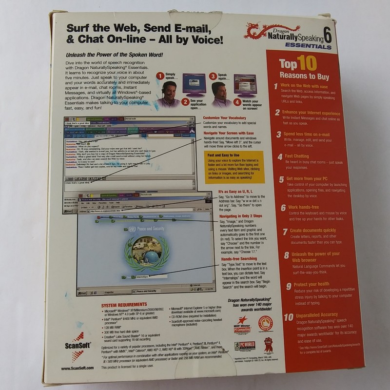Dragon NaturallySpeaking 6 Essentials Speech Recognition Software Box Set CD Man gallery