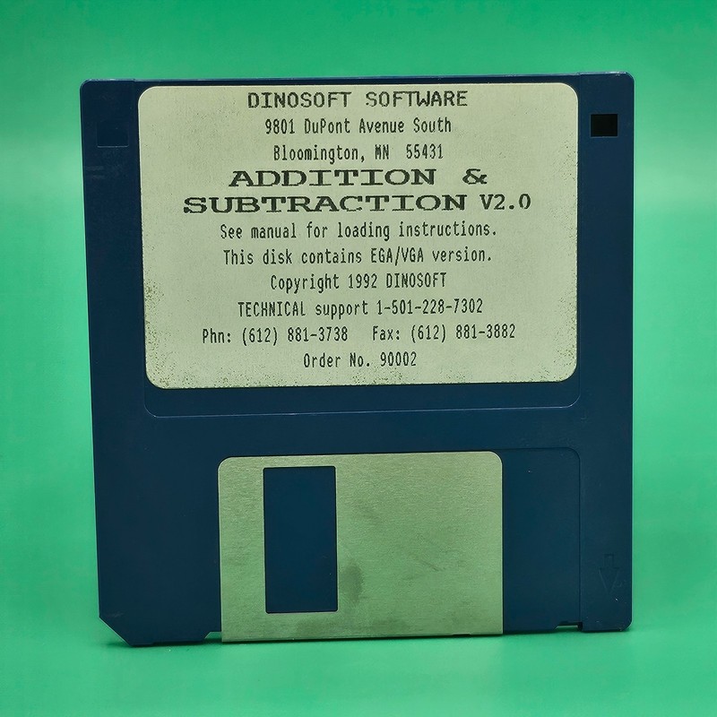 Dinosoft Addition & Subtraction PC Software Big Box 3.5″ Floppy Disk TESTED VG+