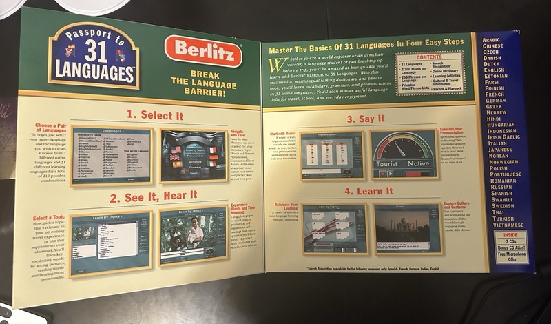 Vintage Berlitz Passport To 31 Languages CD Rom 3 discs 1998 Manual And Box gallery