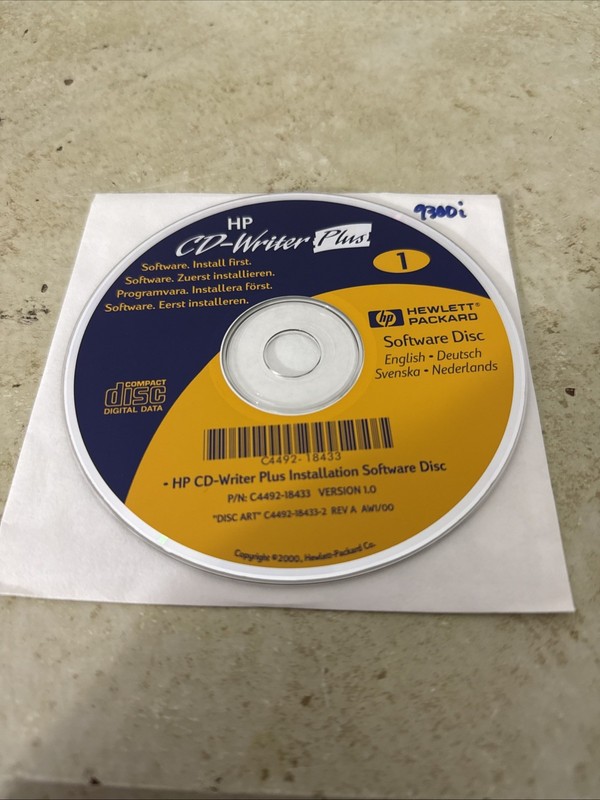 HP CD-Writer Plus Version 1.0 C4492-18433 Software Installation Disc