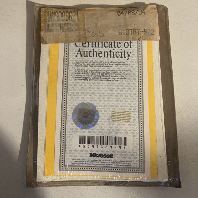 Microsoft MS DOS 6.2 w/COA and 3 1/2″ Diskettes NEW UNOPENED SEALED