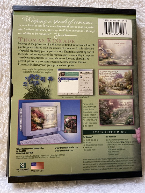 Romantic Hideaways PC CD ROM Thomas Kinkade Computer Scene Art Win Mac Screensav gallery