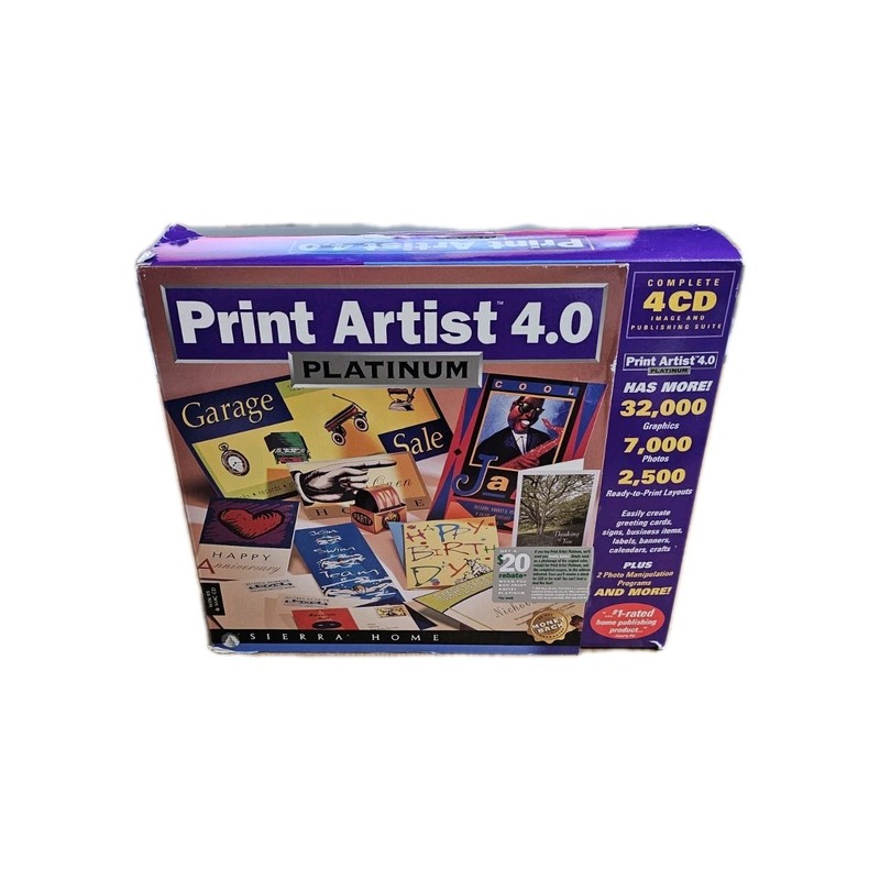 Vtg 1997 Print Artist 4.0 Platinum PC Mac Software 4-CD Box Set Sierra Home CIB gallery