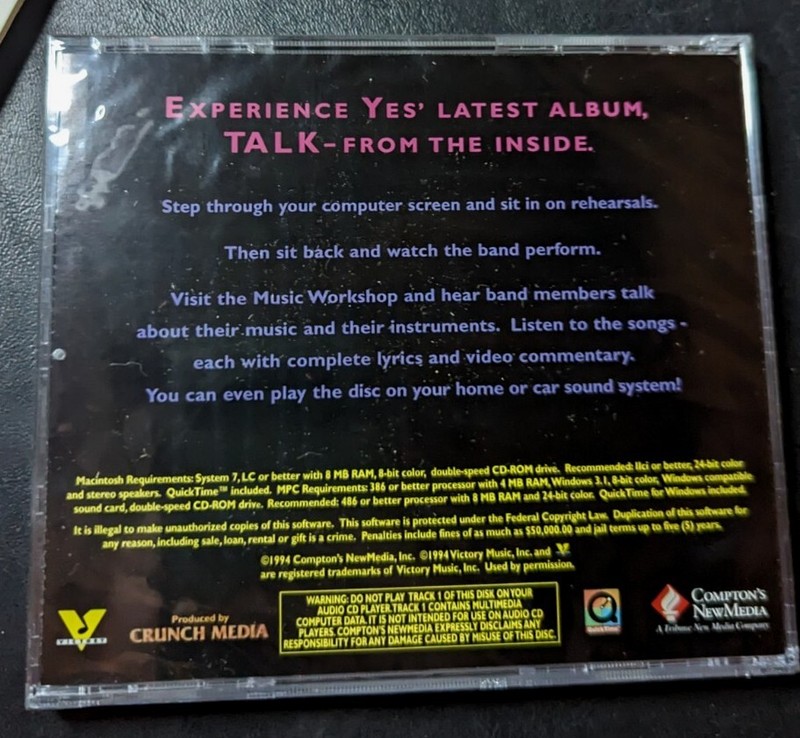 Yes Active CD-ROM Talk Album Mac/PC Software 1994 Sealed + Original Box- Music gallery