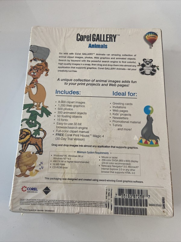 Sealed Corel Gallery Animals The Theme Pack Collection PC Web Clip Art Graphics gallery