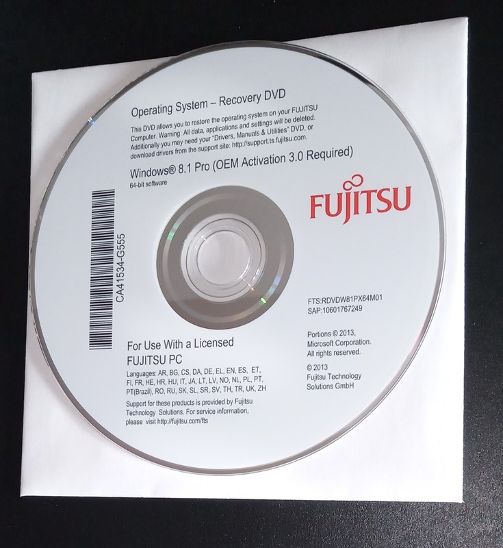 Fujitsu Operating System Recovery CD DVD Software Boot Win 8 Pro 64 Bit Repair