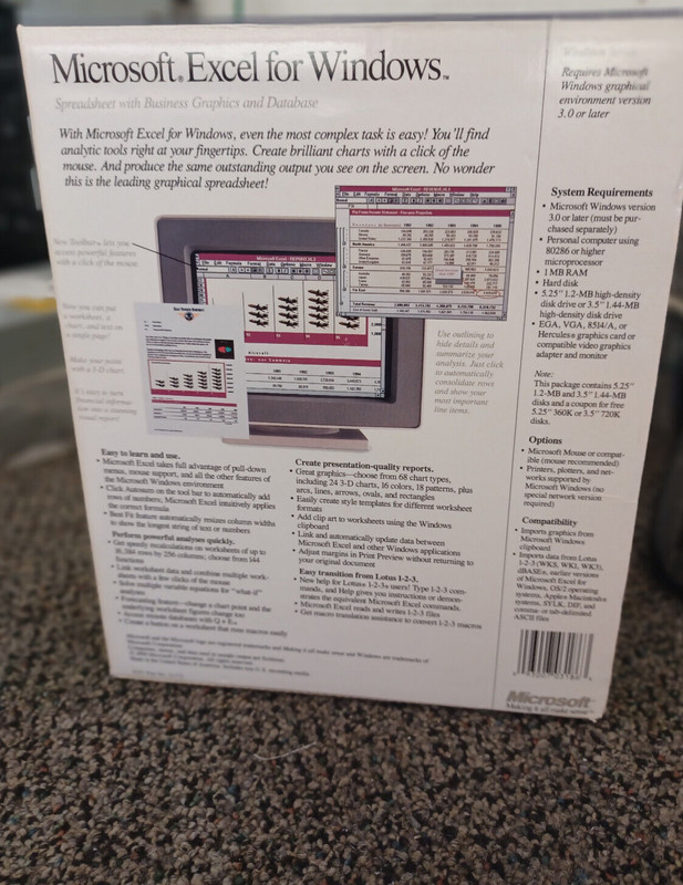 Microsoft Excell for Windows (3.5 & 5.25 disks) USED gallery