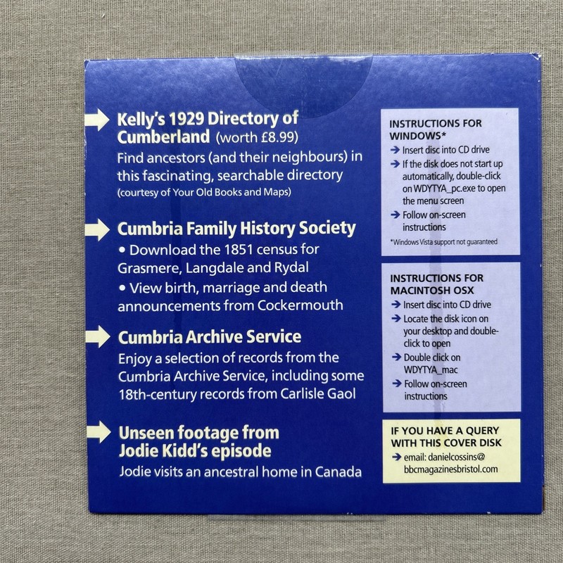 BBC Who Do You Think You Are? Cumbrian Ancestors (CD-ROM Oct. 2008) Directory + gallery