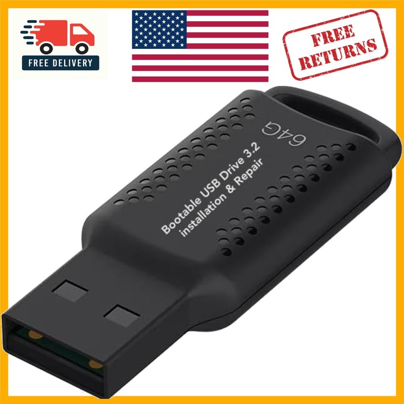 64GB USB 3.2 Bootable Drive – Comprehensive Windows Solution with Video Tutorial
