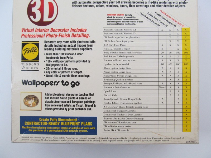 Autodesk Planix Home Design Suite 3D Software Windows 95 Vtg 90s New Open Box gallery
