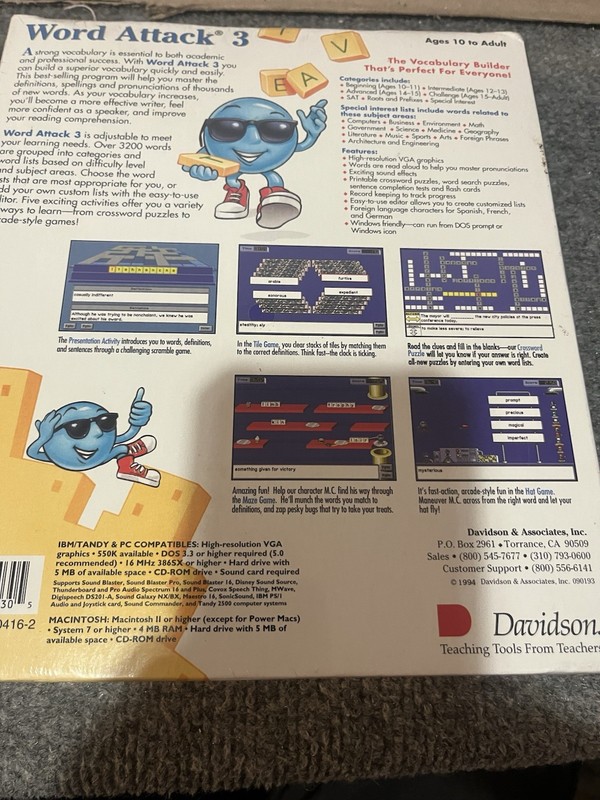 Word Attack 3 Vocabulary Program MS-DOS New Sealed 1994 gallery