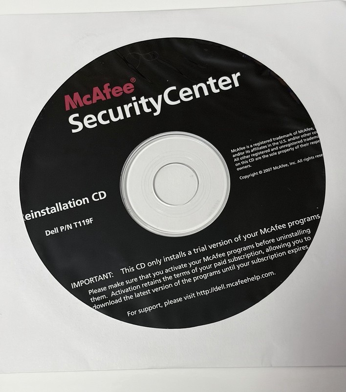 NEW McAfee Security Center Reinstallation CD 2007 Factory Sealed