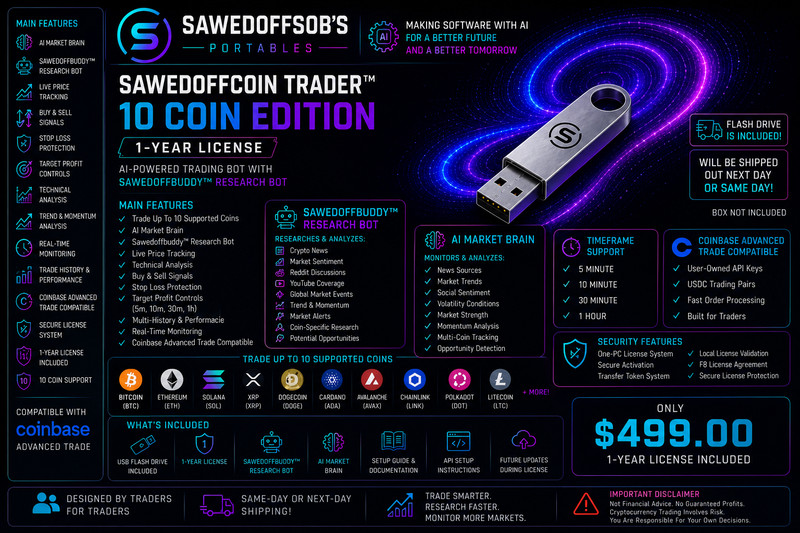 Sawedoffcoin 10 Coin 1 Year Licensed AI Smart Research 24/7 - USB Drive Version gallery