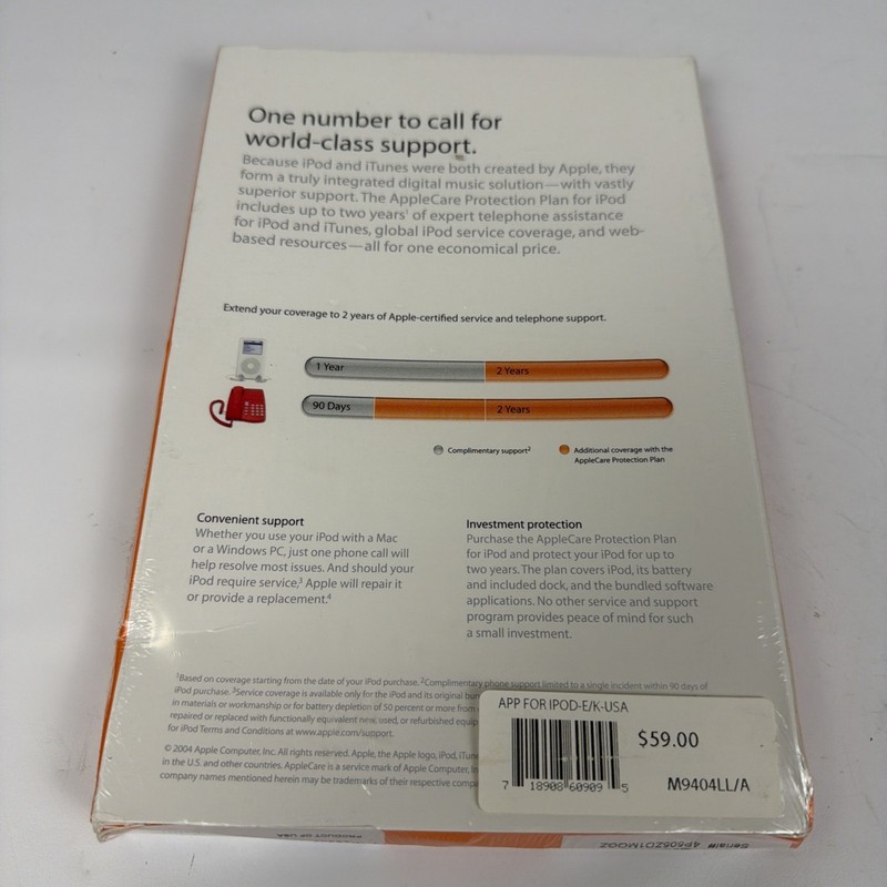 Sealed AppleCare Protection Plan for iPod M9404LL/A Vintage Apple iPod Warranty gallery