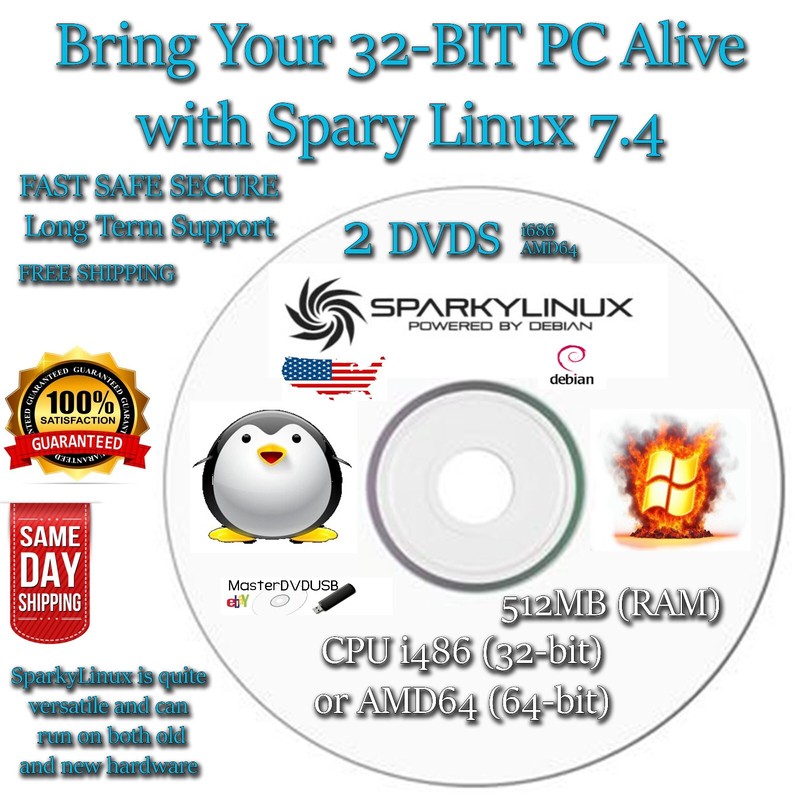 Sparky Linux 9.4 i686 & AMD64 Bit DVD Set - Live/Install Runs on 512MB of Ram