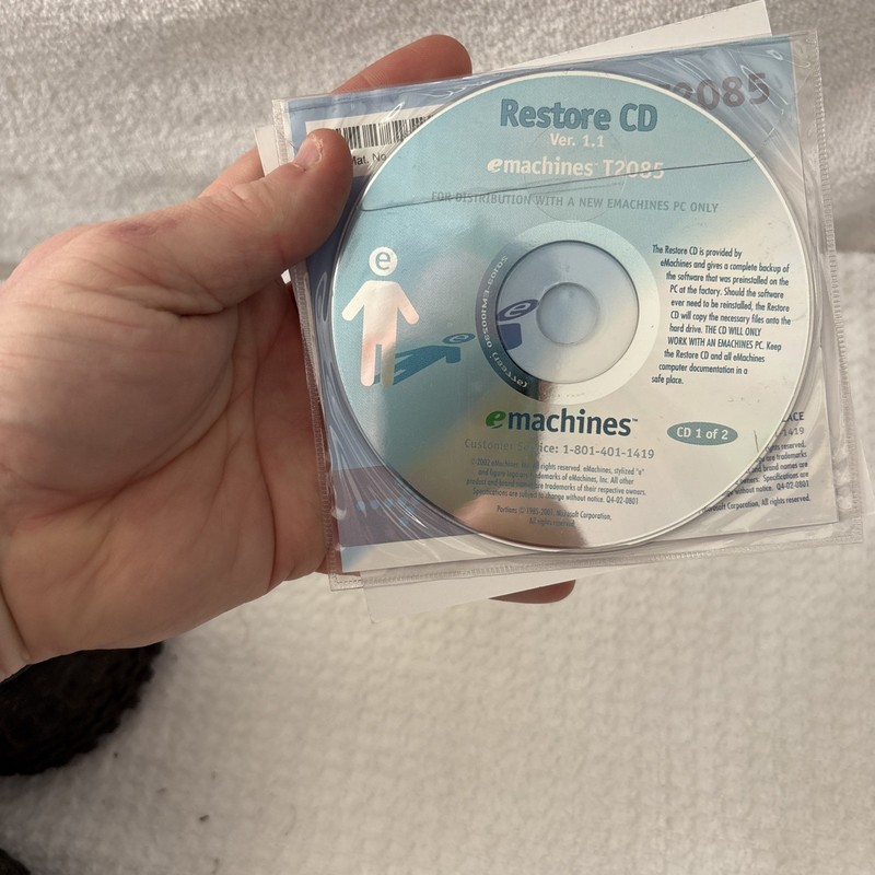 eMachines T12085 RESTORE CD 2 DISC Set Sealed