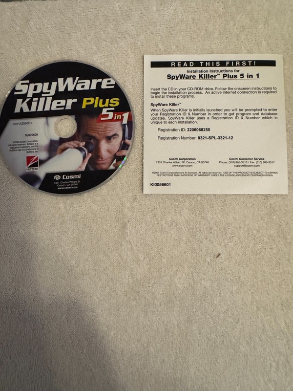 Cosmi Spyware Killer Plus 5 in 1 – CD w/Reg Code!!!