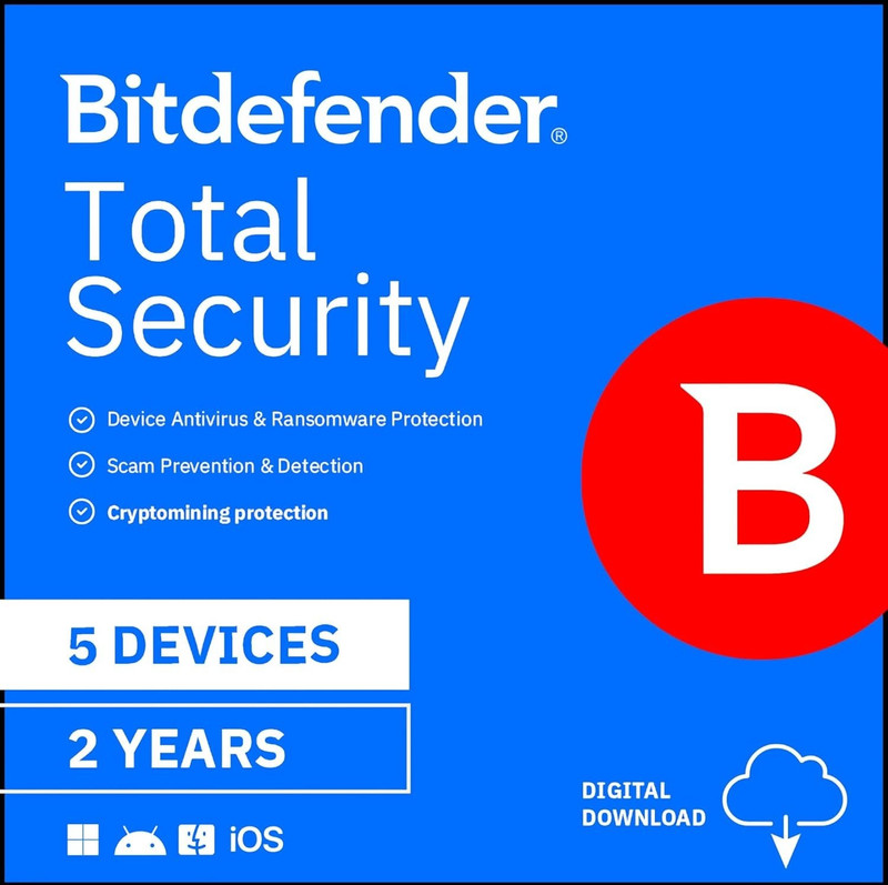 Bitdefender Total Security 2026 – 5 Devices / 2 Years USA Only. Fast Delivery.