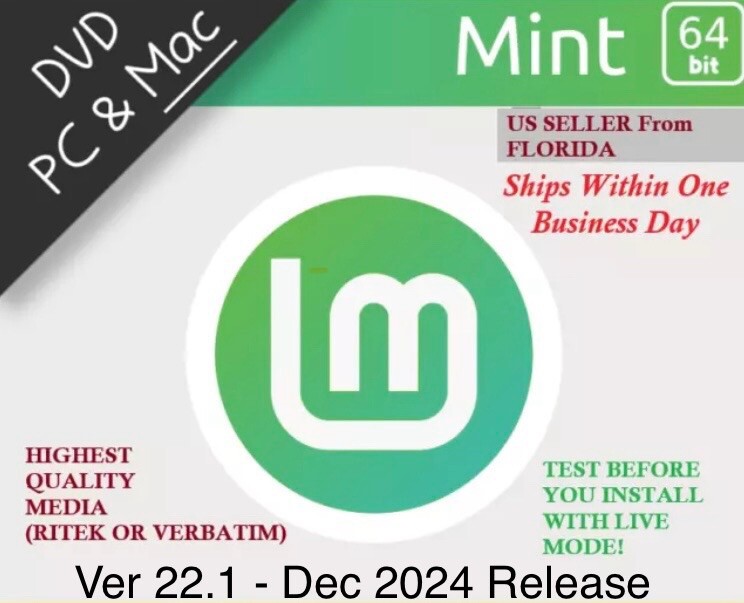 Linux Mint 22.1 Xia Cinnamon Live Install DVD x86-64 BRAND NEW Release US SELLER