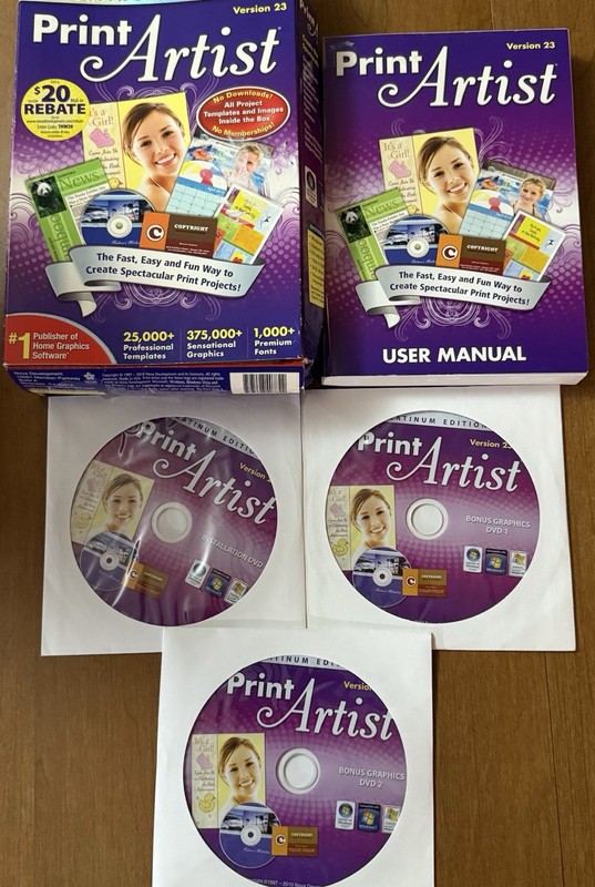 Print Artist Platinum Edition V23 Software Windows 7 Vista XP Nova x3 Disc PC