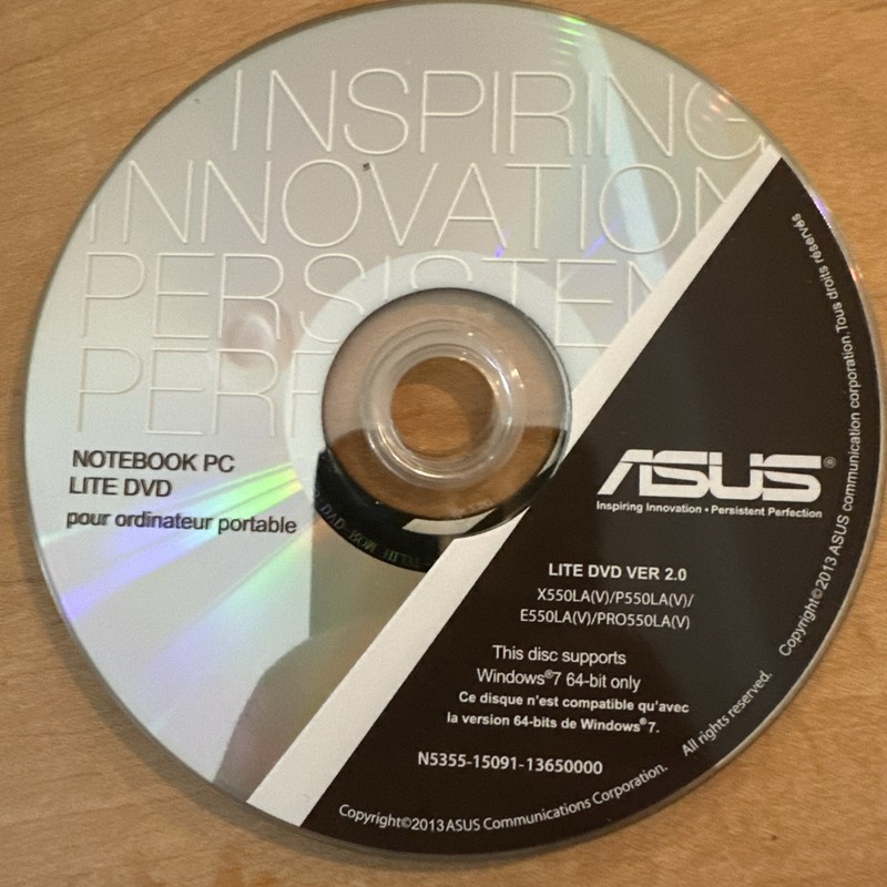 ASUS User’s Driver & Utility Disc N5355-15091-1365000 Windows 7 64 Bit only