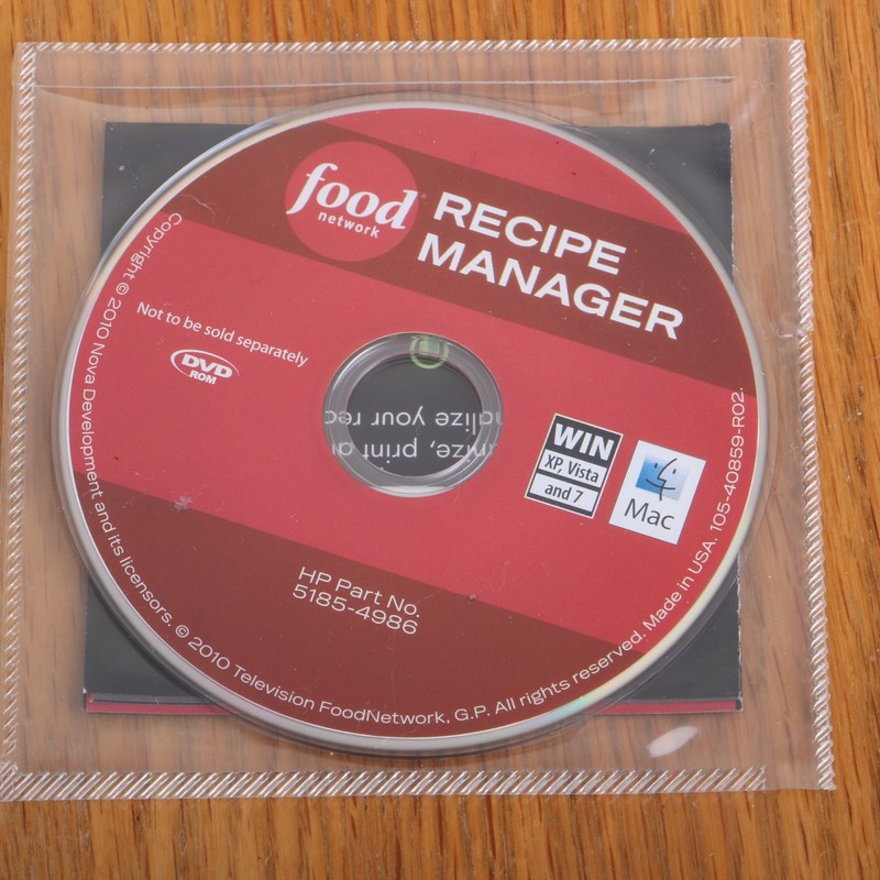 Food Network Recipe Manager CD DVD ROM No Manual Book