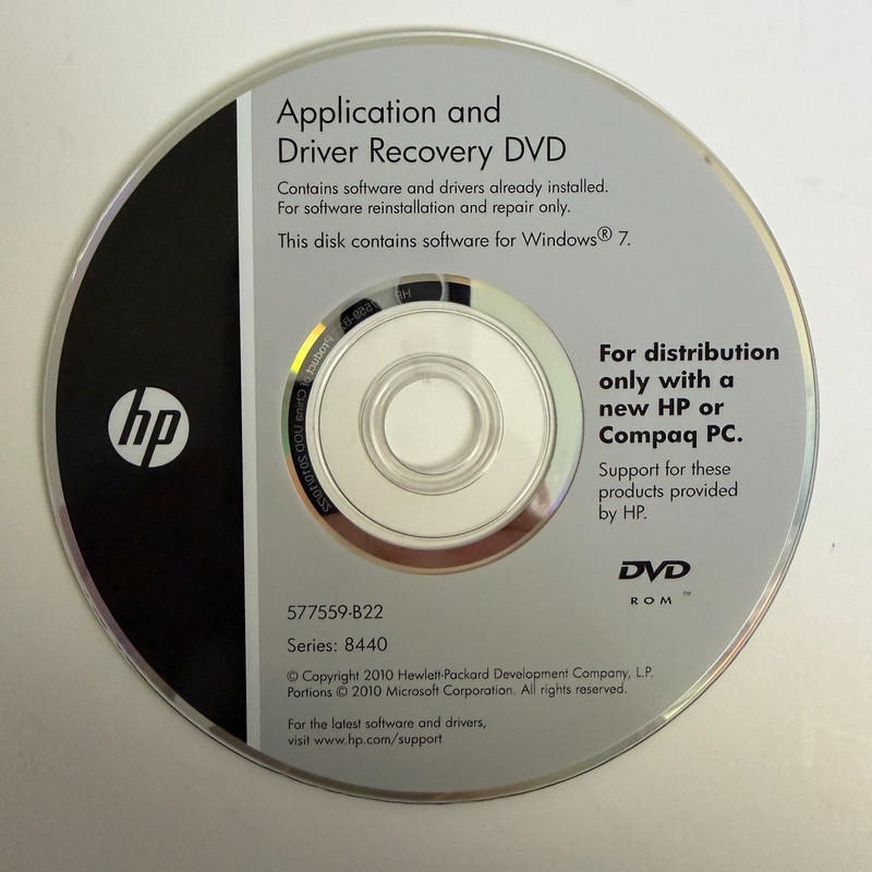 HP Application and Driver Recovery DVD 577559-B22 Series 8440