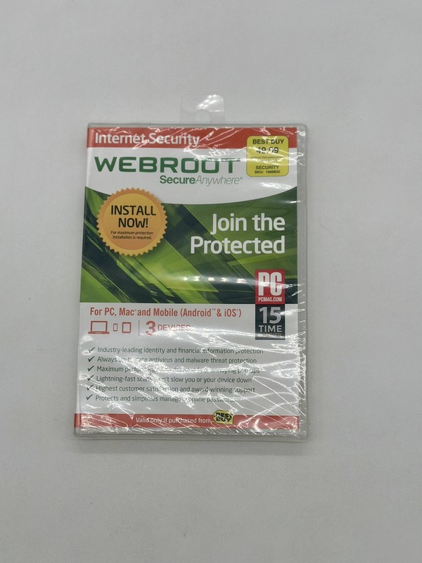 Webroot Internet Security with Antivirus 3 Devices PC Mac and Mobile NEW Sealed