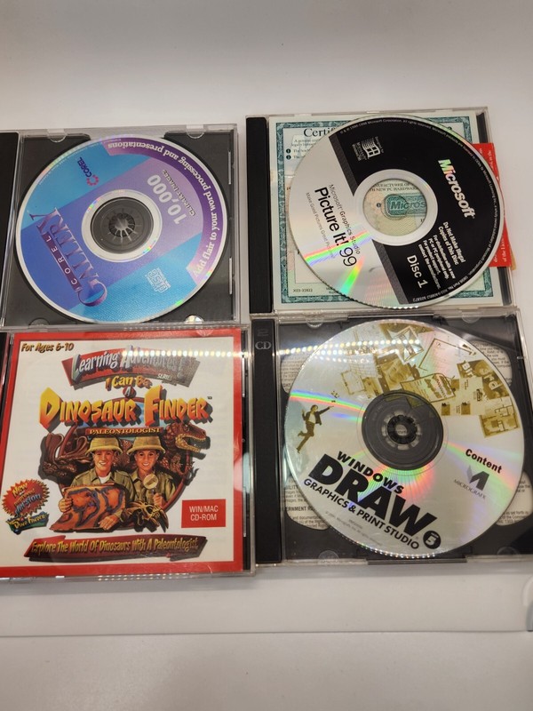 Windows 95/98 software lot Corelle Gallery, Win Draw, Picture it, Dino finder