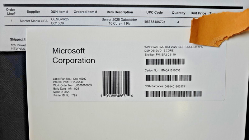 Authentic Microsoft Windows Server 2025 Datacenter-OEM 16 Core- (From D&H Dist) gallery