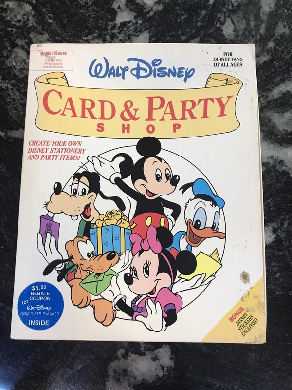 Walt Disney Card & Party Shop by Bantam Software for Apple II+,IIe,IIc,IIgs 1986