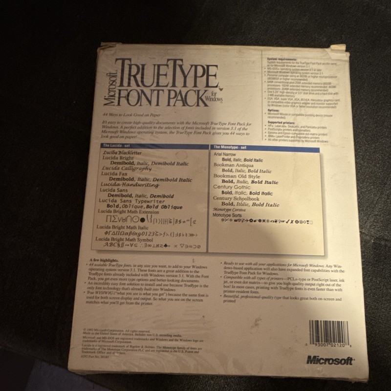 Microsoft TrueType Font Pack Fonts English for Windows 3.1 3.5" Floppy gallery