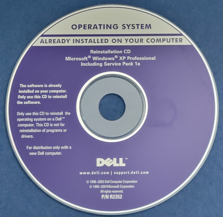 Dell Windows XP Pro Reinstallation CD R2352 NO Product Key Inspiron Dimension