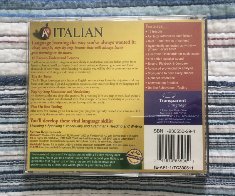 Transparent Language A+ Italian Lessons CD Macintosh & Windows PC Software gallery
