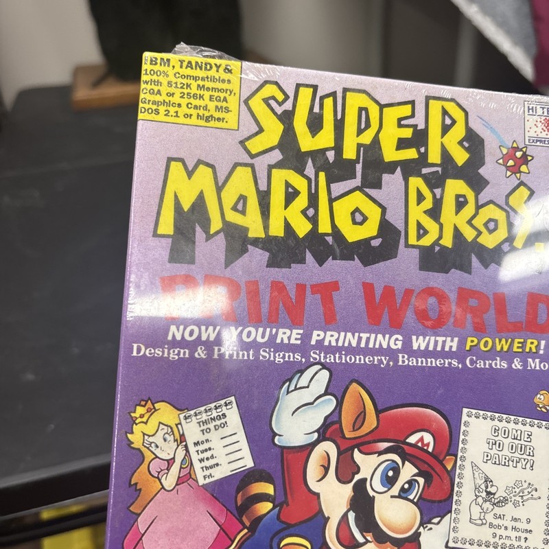NEW RARE Super Mario Bros Print World IBM Tandy 5.25" Disk Big Box Nintendo 1991 gallery