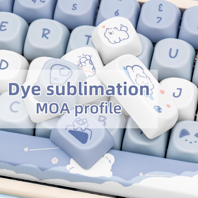 Blue White MOA Profile Custom PBT Keycaps 132 Keys Set Dye Sublimation Keycap... gallery