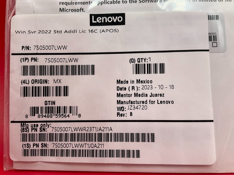Lenovo Windows Server 2022 Standard Edition 16 Additional Cores P73-08459 ✅❤️️✅