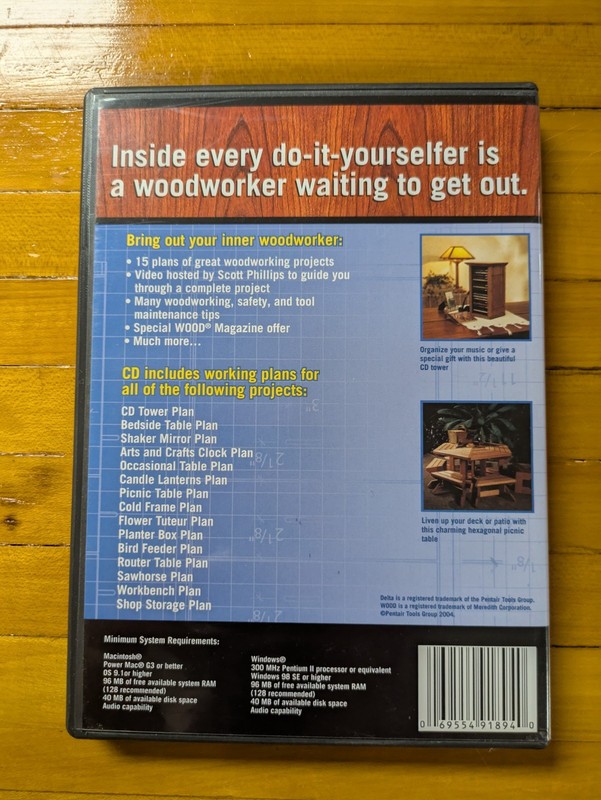 Delta Do It Yourself Woodworking Kit CD-ROM DIY Bookcases Picnic Table Phillips gallery
