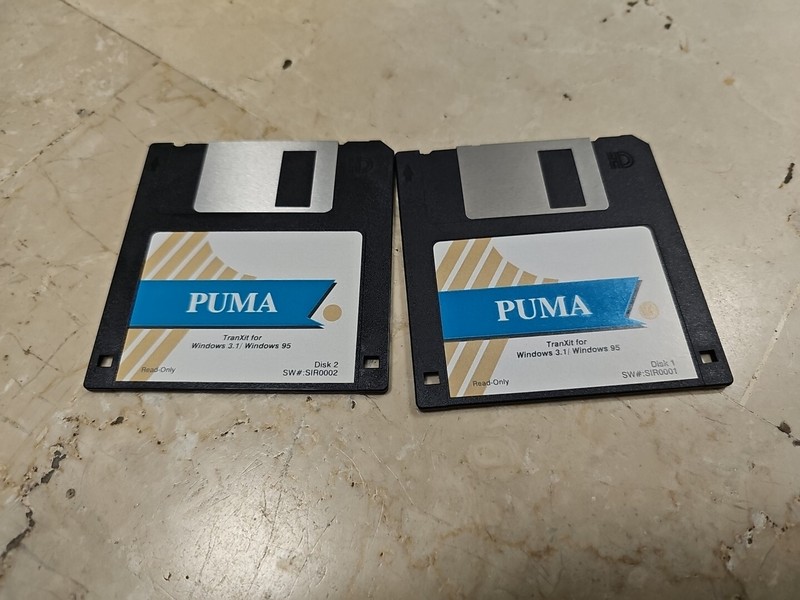 floppy disk Puma Tranxit for Windows 3.1 / Windows 95 DISK 1 & 2 SIR0001/2