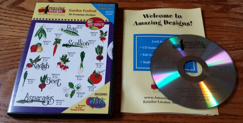 Amazing Designs Embroidery Solutions: Garden Festival (PC CD-ROM, 2008) ADP-49