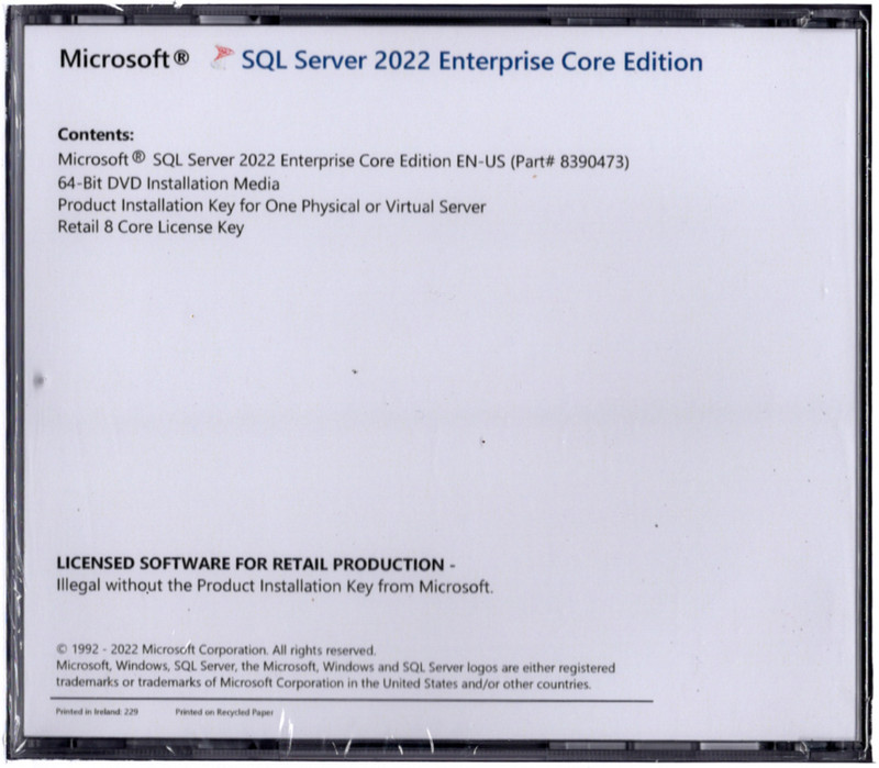 Microsoft SQL Server 2022 Enterprise with 8 Core License, unlimited User CALs gallery